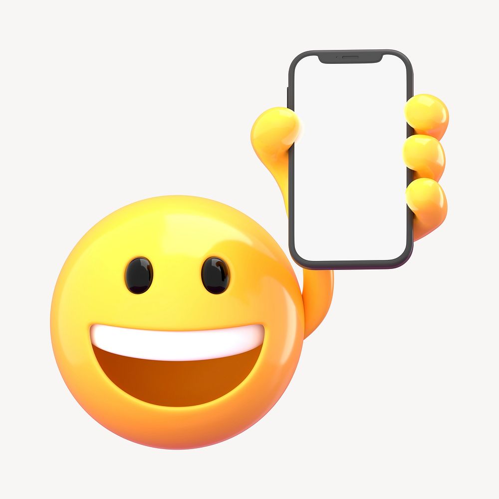 Phone screen mockup, 3D emoji design psd