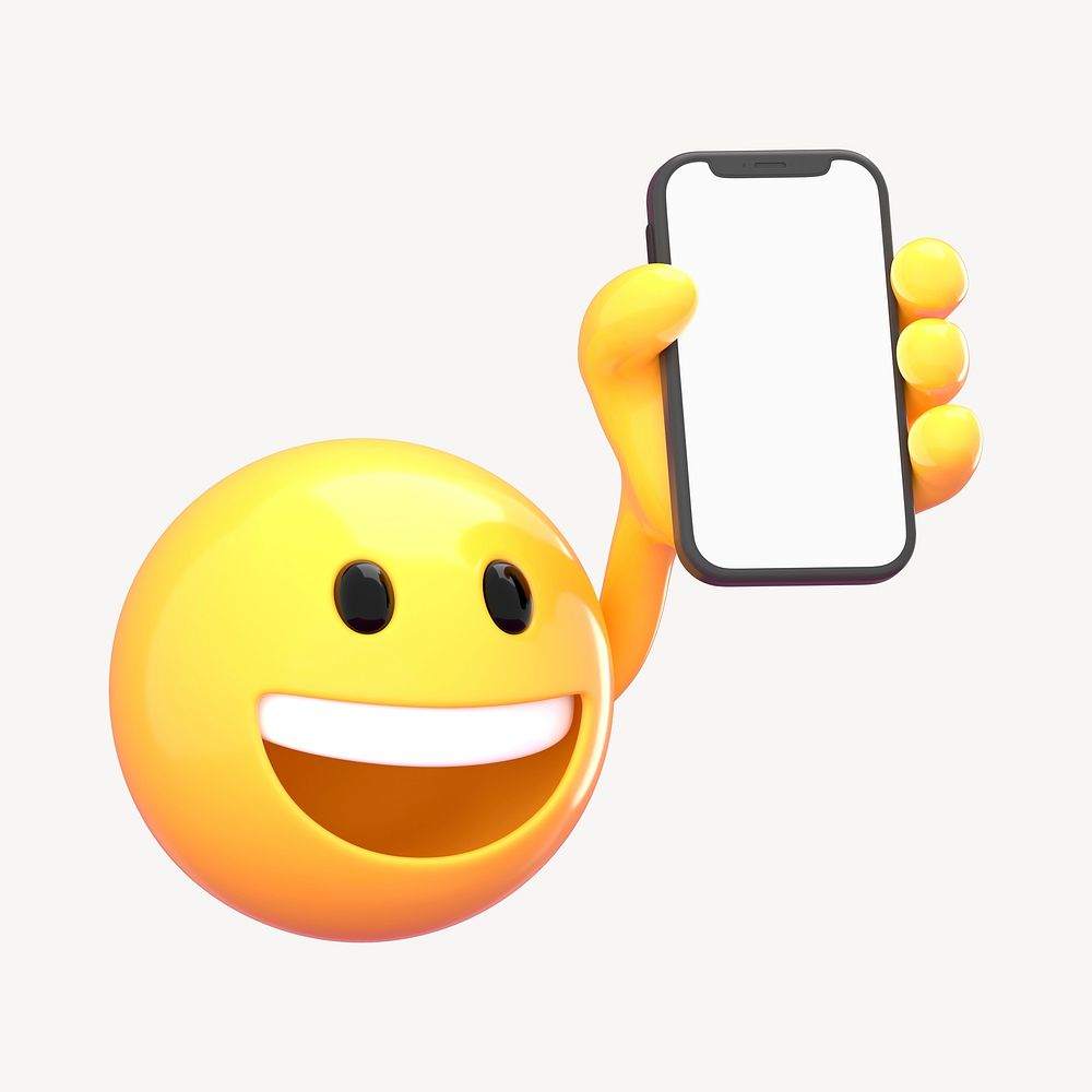 Phone screen mockup, 3D emoticon design psd