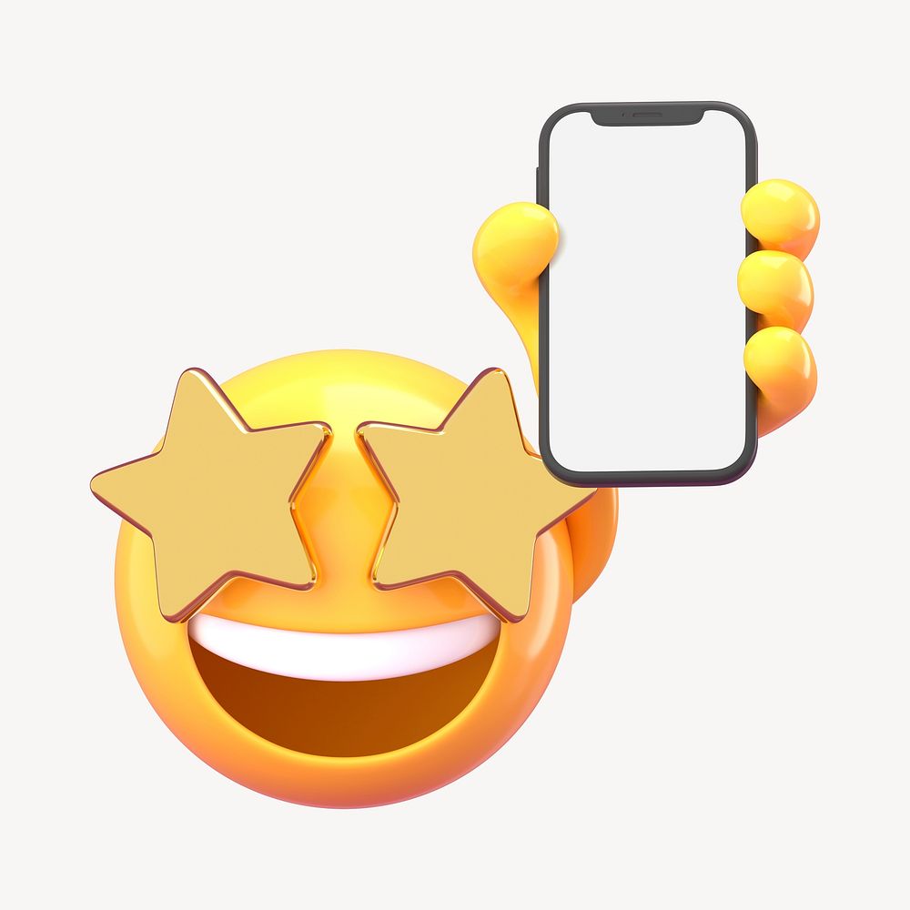 Mobile screen mockup, 3D emoji design psd