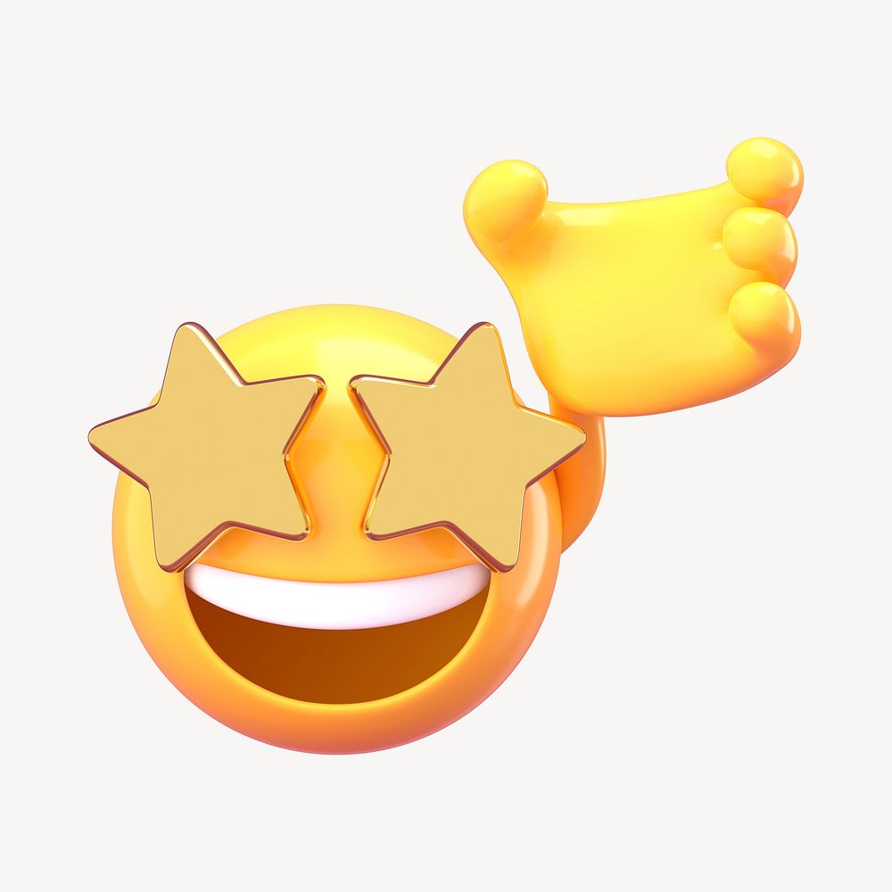 Star-eye emoji with hand 3D rendered illustration