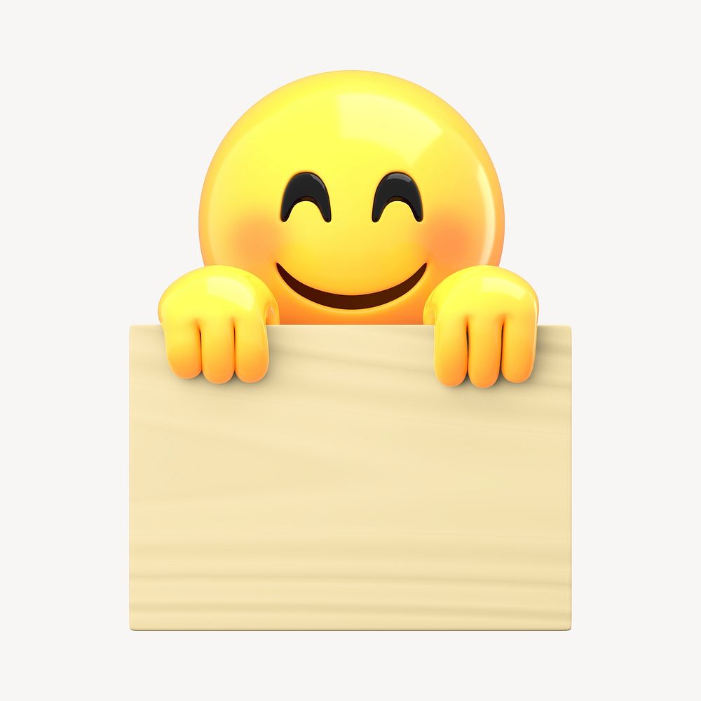 3D emoji holding wooden sign