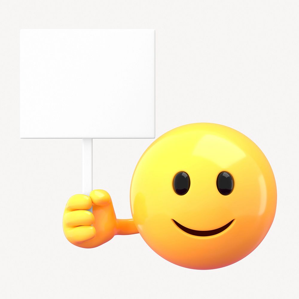 3D emoticon holding sign with blank space