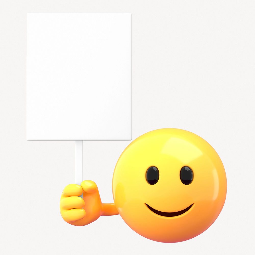3D emoticon holding sign with blank space