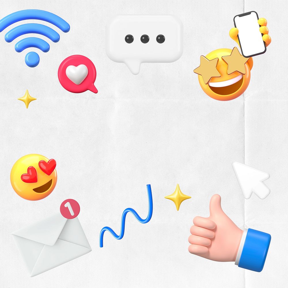 Online marketing frame background, 3D emoji