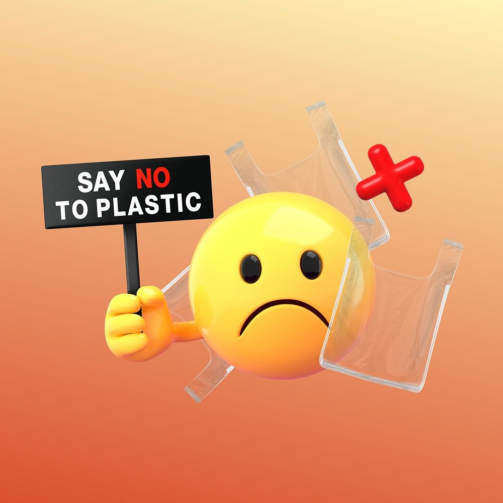 No plastic protest 3D emoji illustration