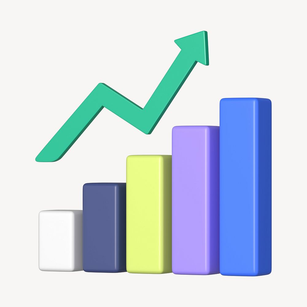 Increasing bar graph 3D rendered graphic psd
