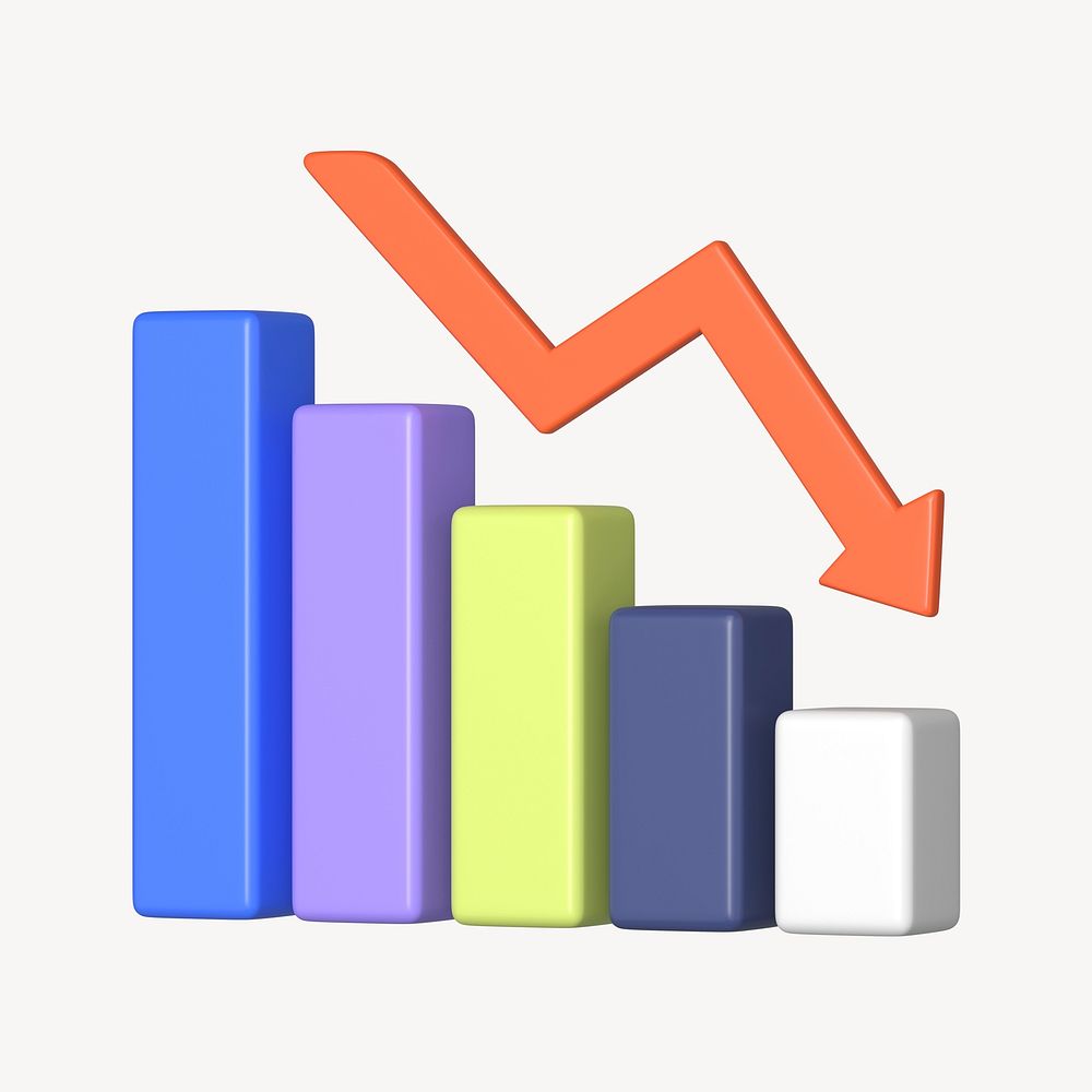 Negative bar graph 3D rendered graphic psd