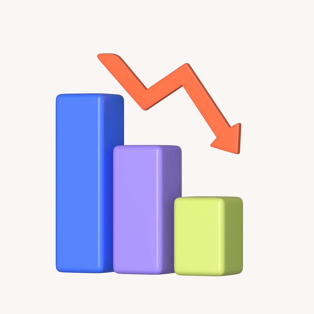 Negative bar graph 3D rendered graphic psd