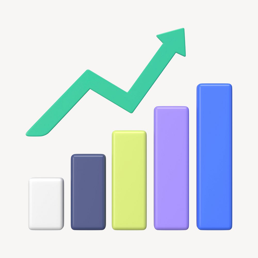 Positive bar graph 3D rendered clipart graphic