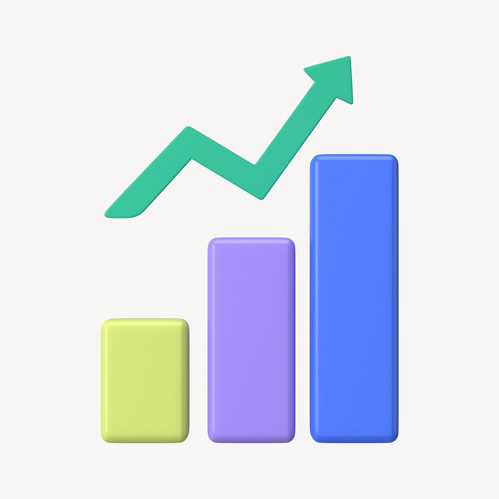 Positive bar graph 3D rendered clipart graphic