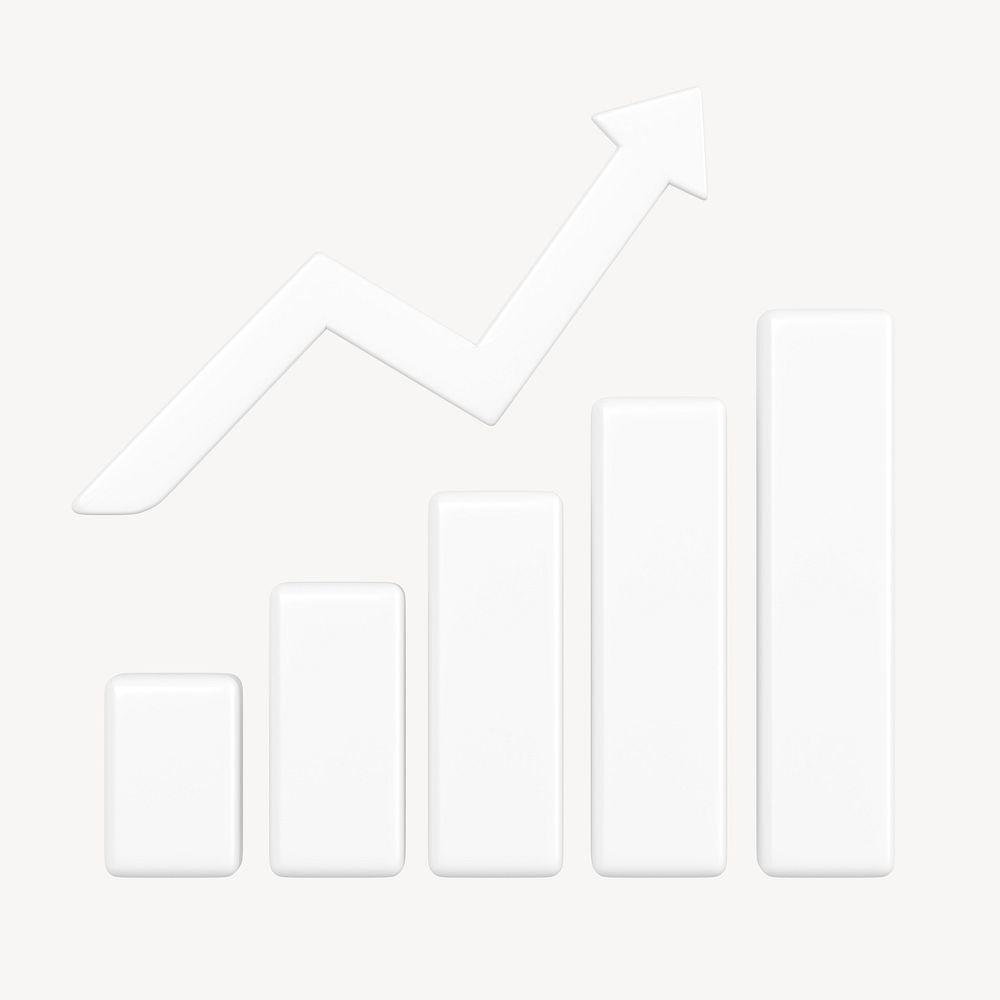 White increasing bar graph 3D rendered clipart graphic