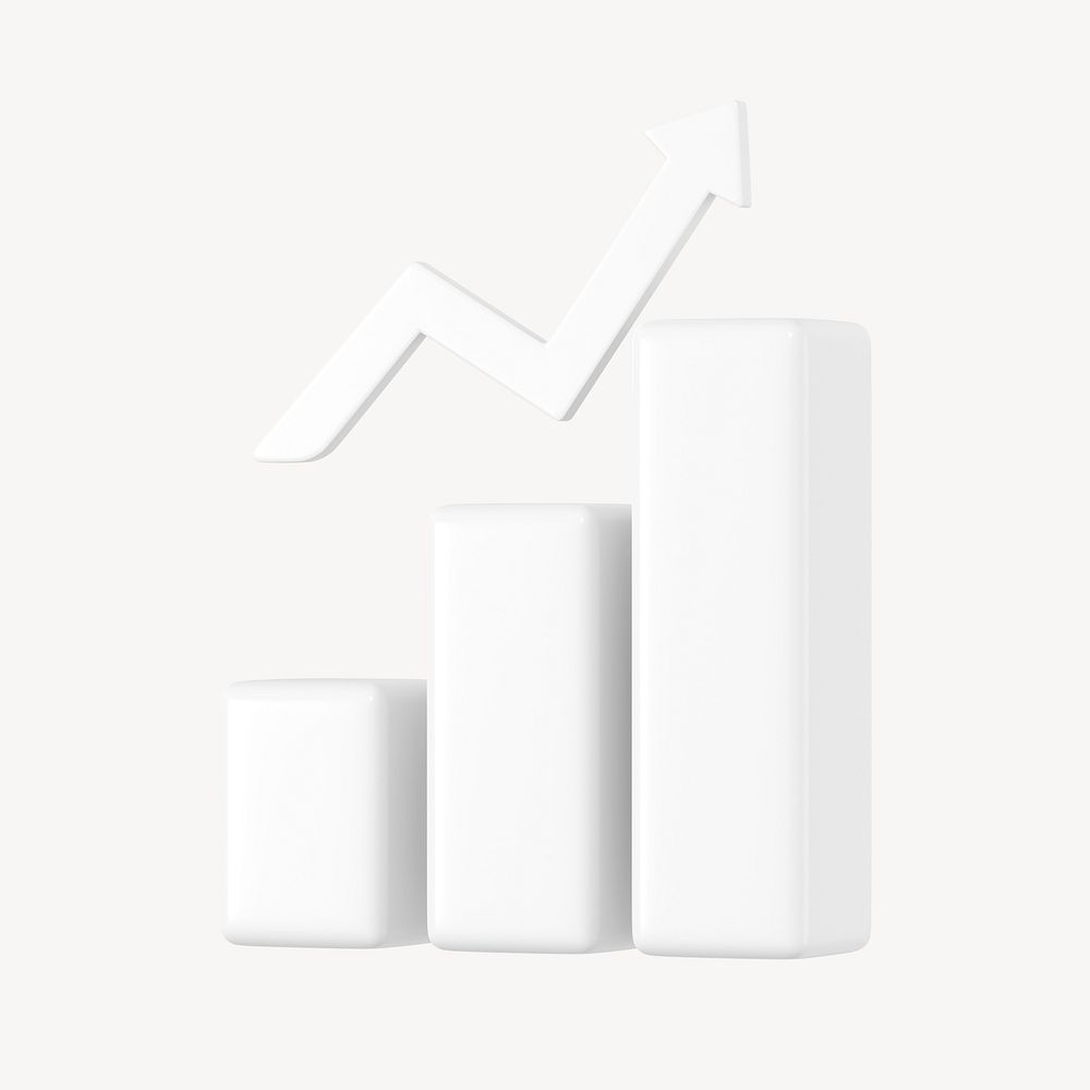 White successful bar graph 3D rendered clipart graphic
