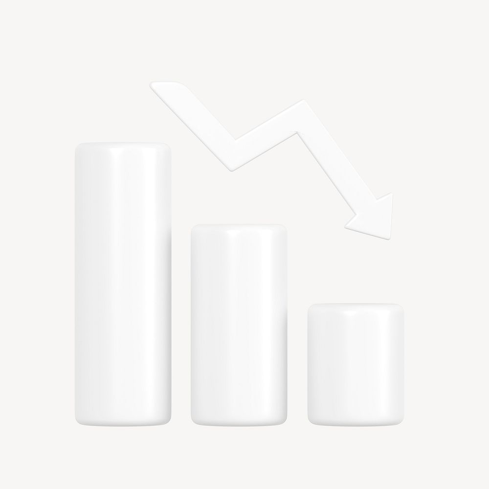 White negative bar graph 3D rendered clipart graphic