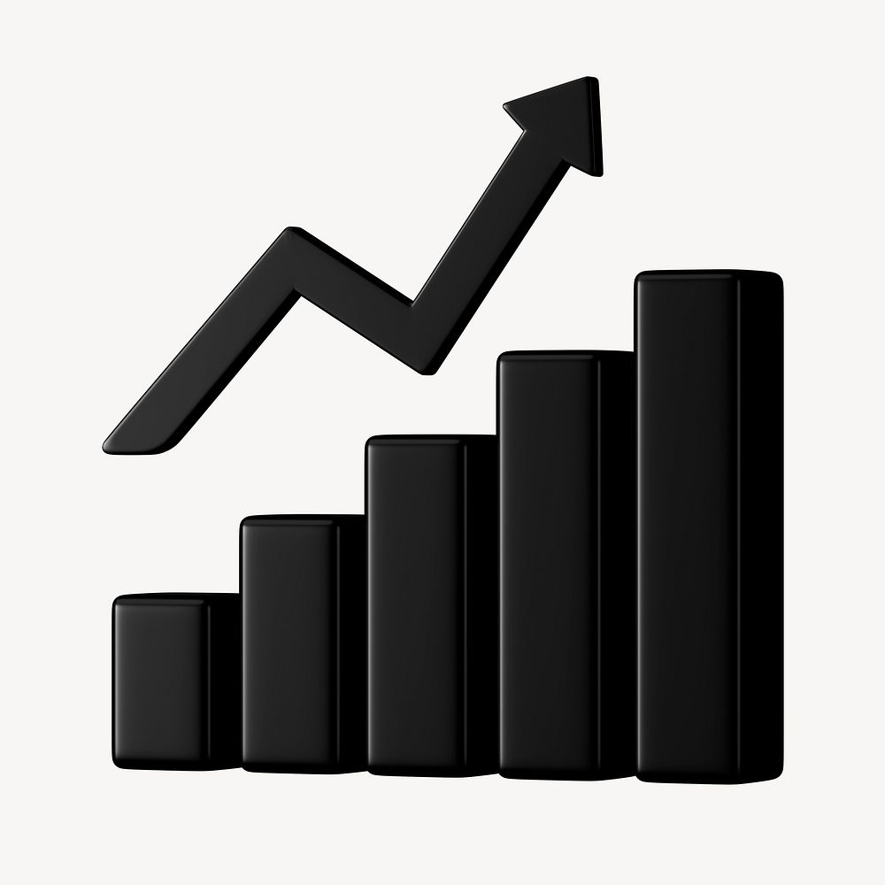 Black successful bar graph 3D rendered clipart graphic