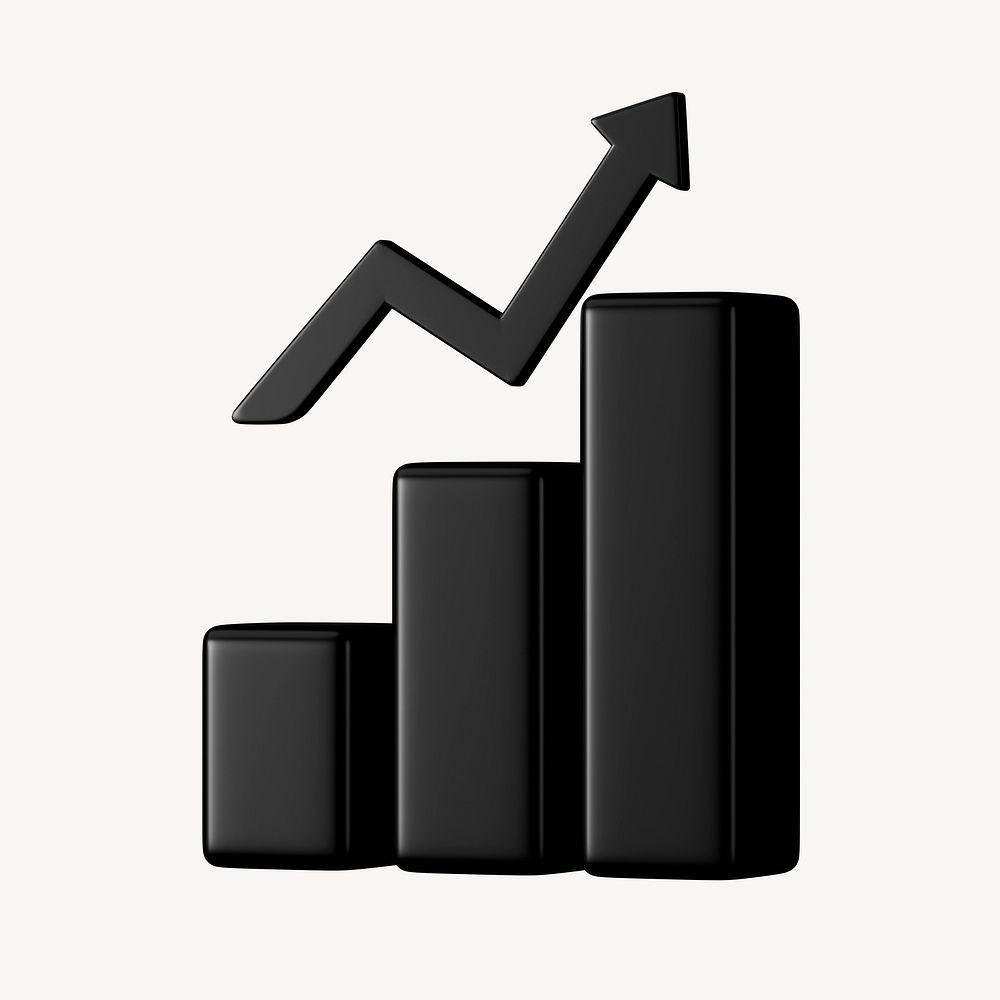 Positive black bar graph 3D rendered clipart graphic