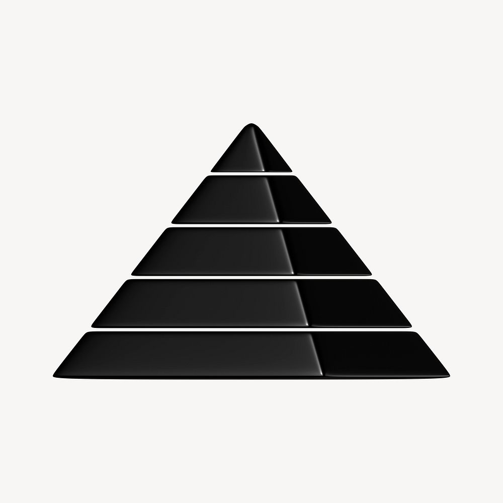 Monochrome pyramid chart graph 3d rendered shape, business clipart
