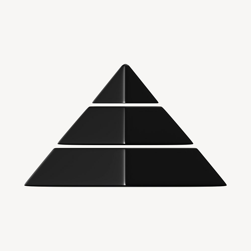 Monochrome pyramid chart graph 3d rendered shape, business clipart
