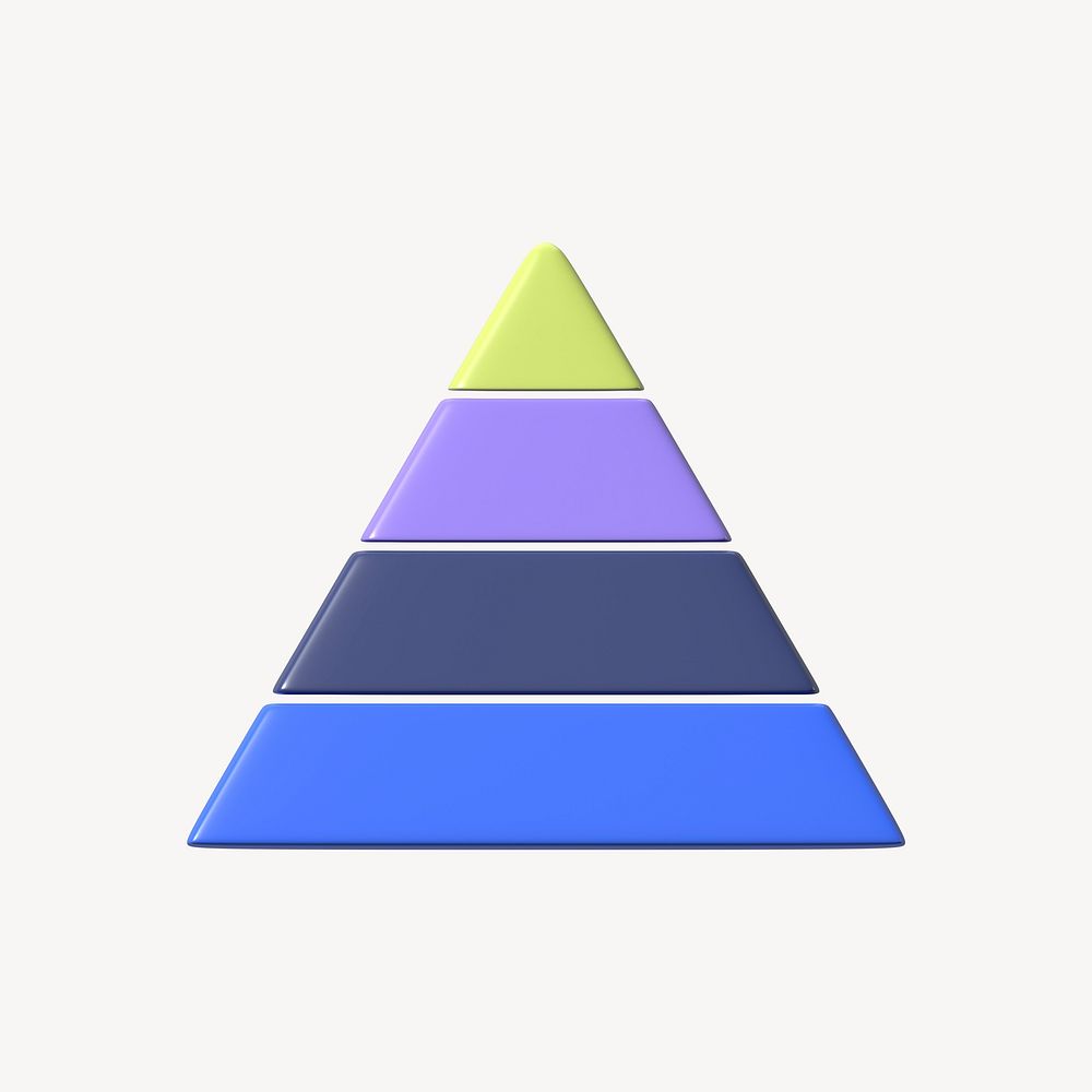 Colorful pyramid graph chart 3d rendered shape, business clipart