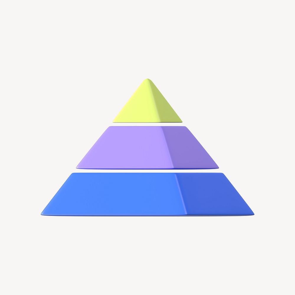 Colorful pyramid graph chart 3d rendered shape, business clipart
