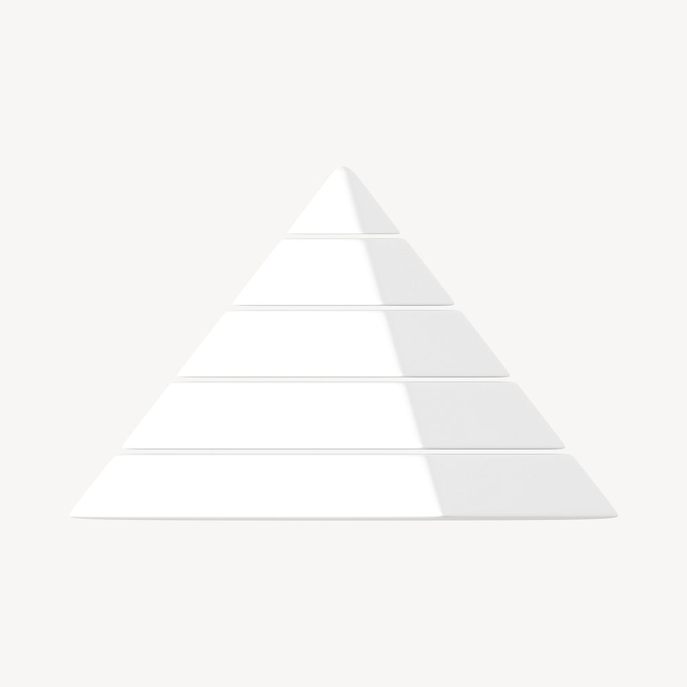 White pyramid chart graph 3d rendered shape, business clipart
