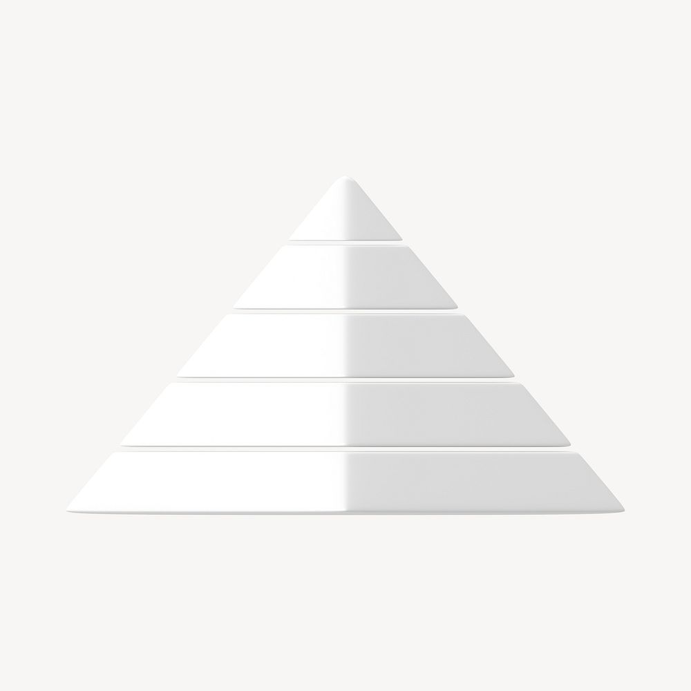 White pyramid chart graph 3d rendered shape, business clipart