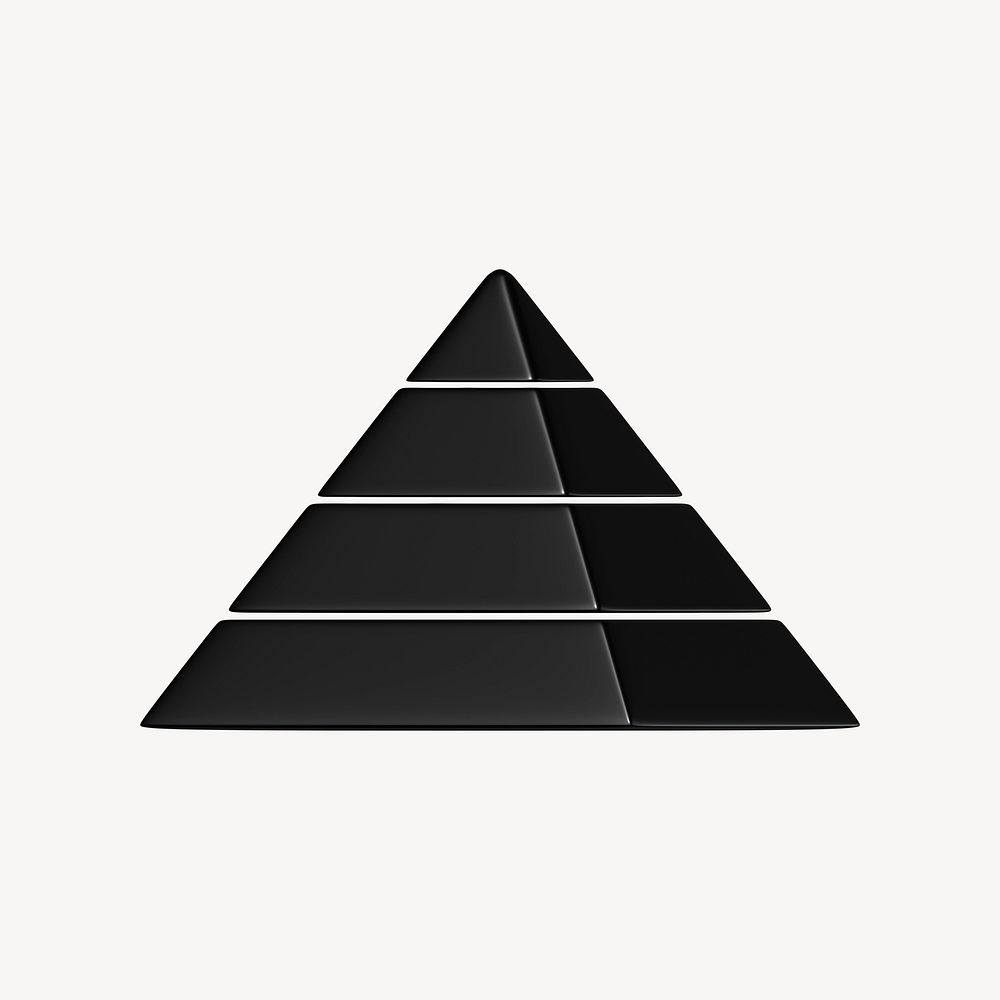 Black pyramid chart graph 3d rendered shape, business clipart