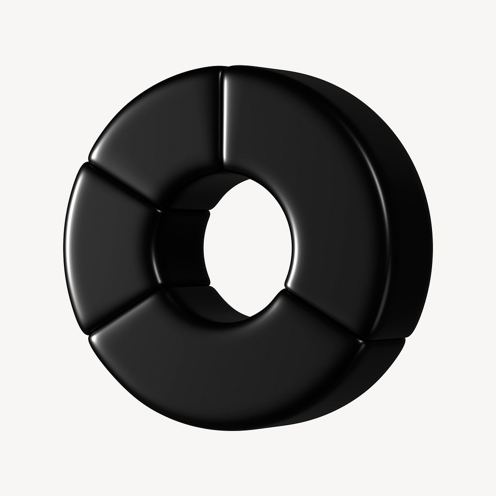 Black circle chart graph 3d rendered shape, business clipart