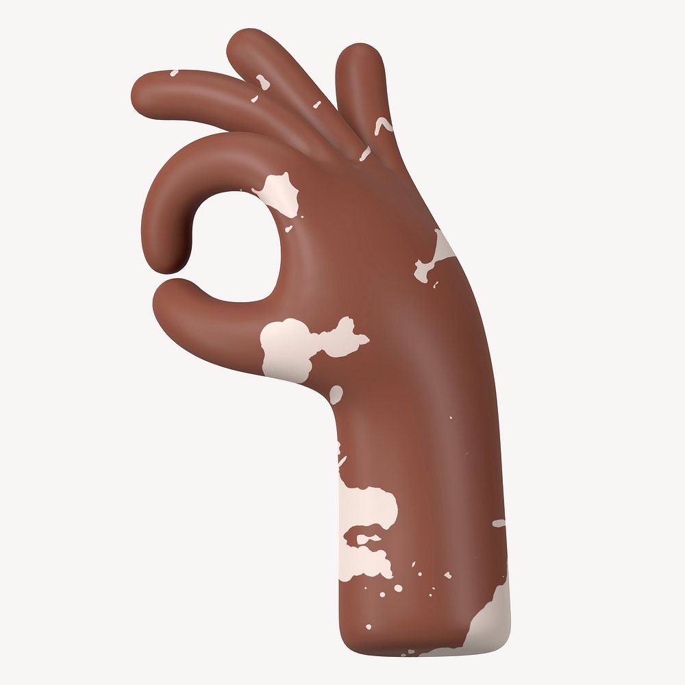 OK vitiligo hand gesture, 3D illustration psd