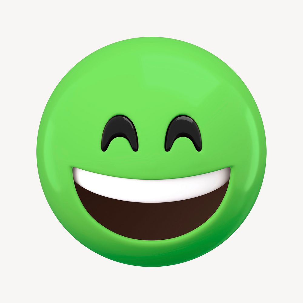Green smiling emoticon, 3D illustration psd