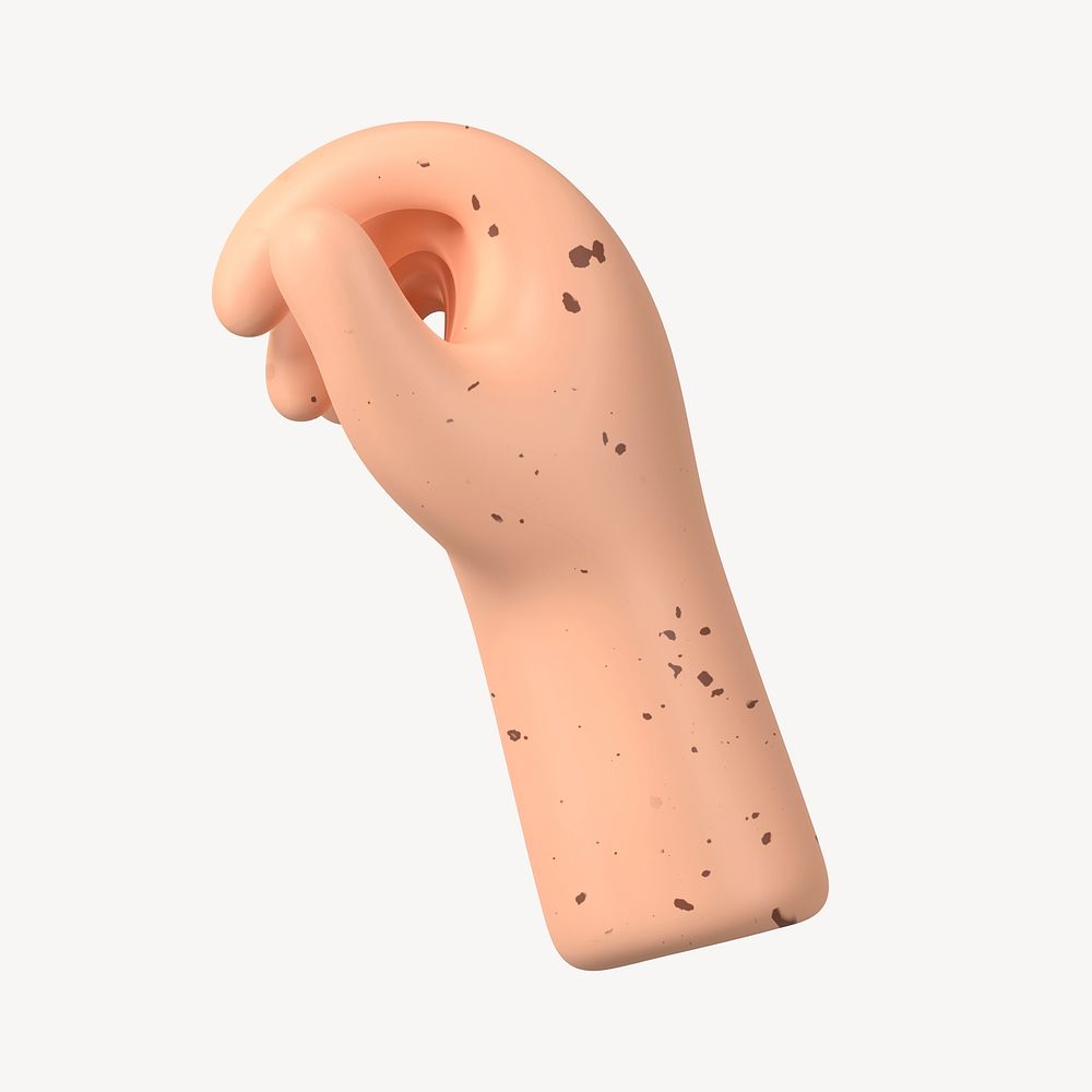 Freckled hand gesture, 3D body part illustration