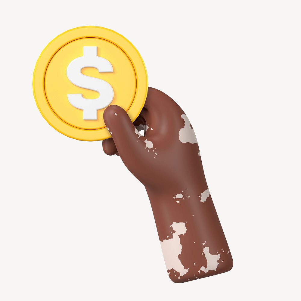 Hand holding coin, money and finance 3D graphic