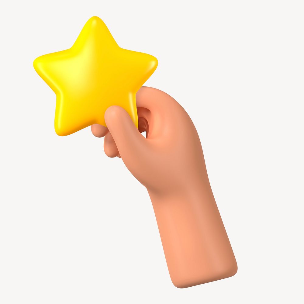 3D hand holding star, ranking concept psd