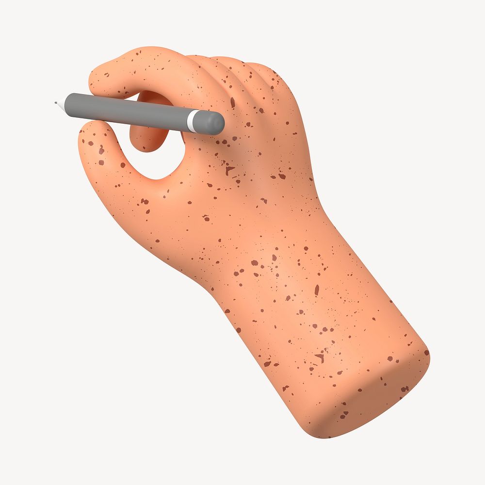 Freckled hand holding pencil, 3D illustration psd