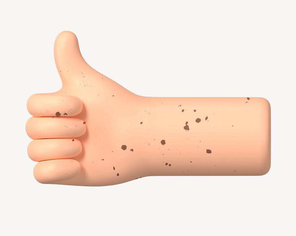 Thumbs up hand gesture, freckled skin, 3D illustration psd