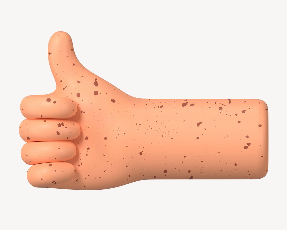 Thumbs up hand gesture, freckled skin, 3D illustration