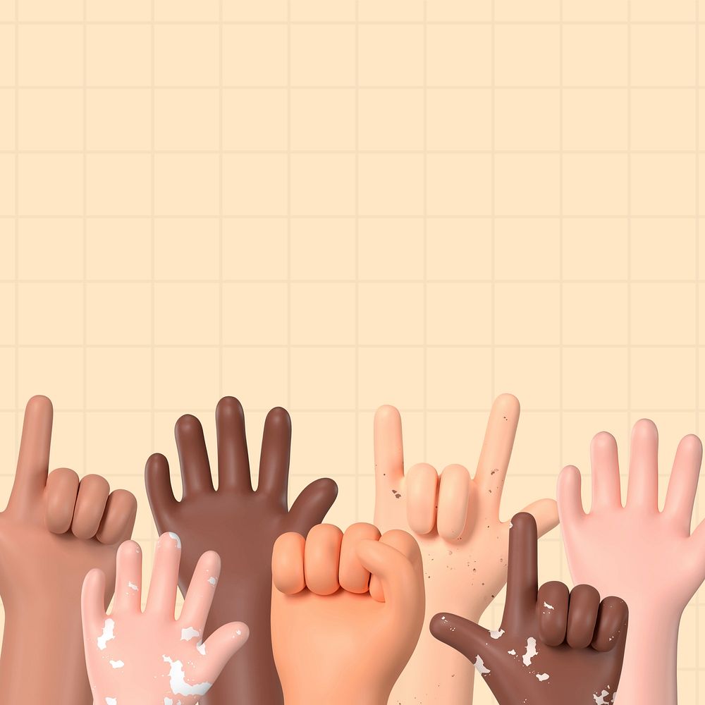 Diverse raising hands background, 3D rendering design
