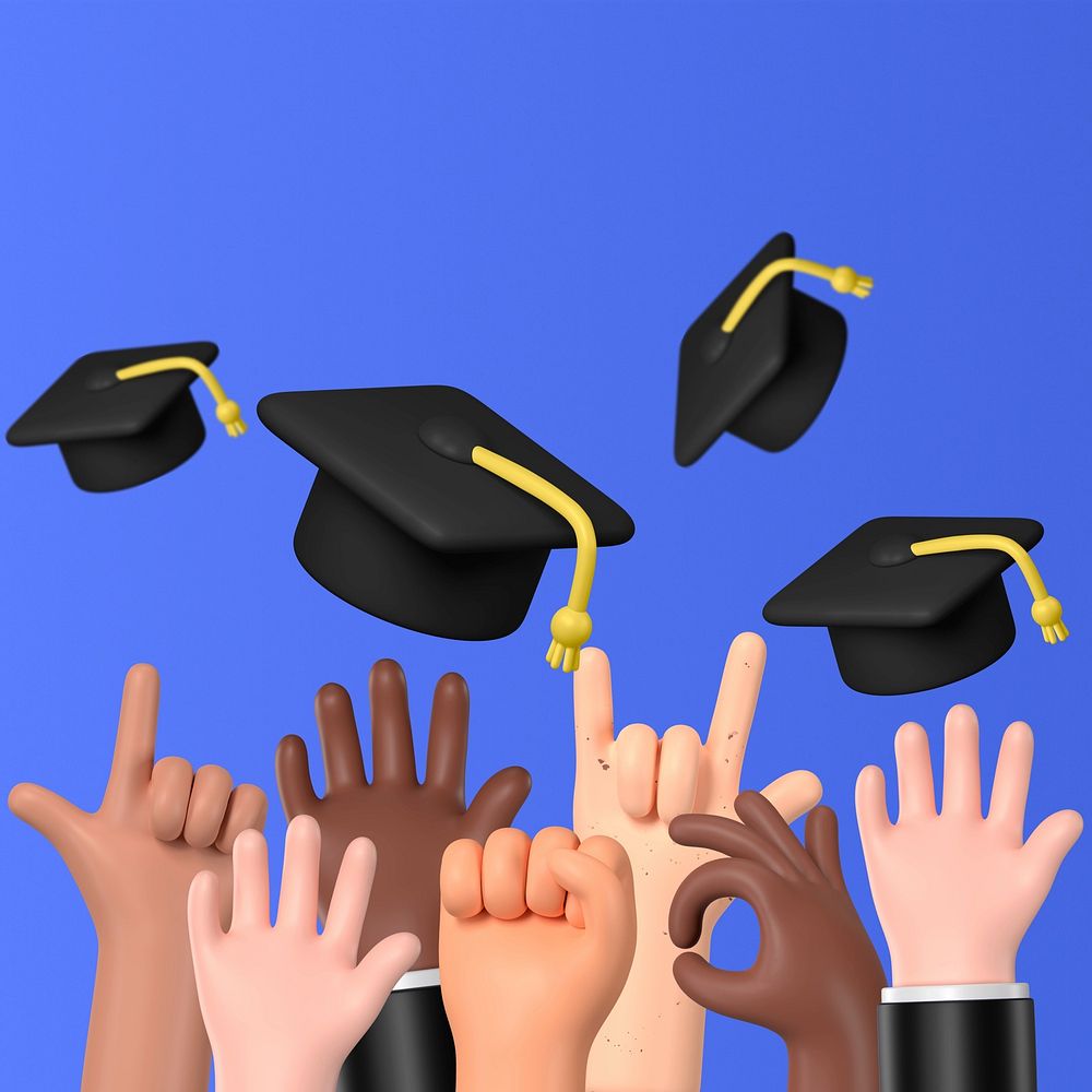 Throwing graduation caps background, 3D education graphics