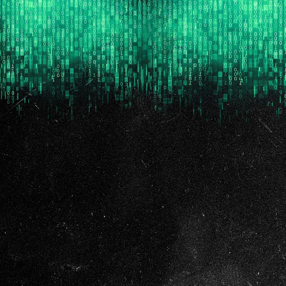 Black computer code background, green neon border