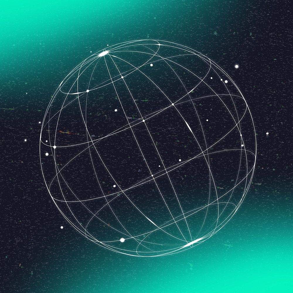 Grid globe background, communication technology remix