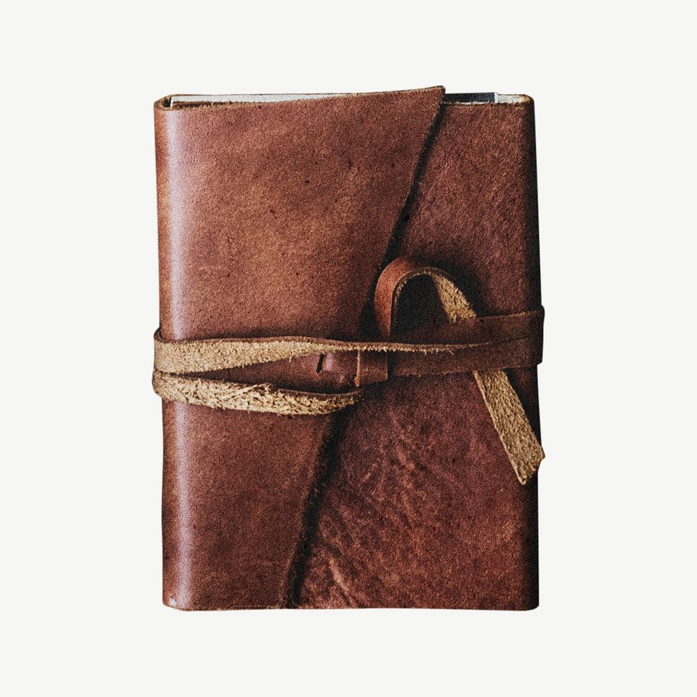 Leather journal, travel collage element psd