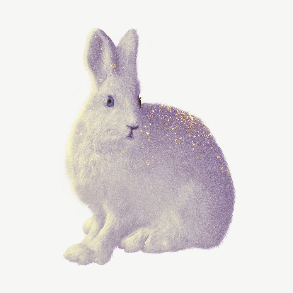 White rabbit, wild animal collage element psd
