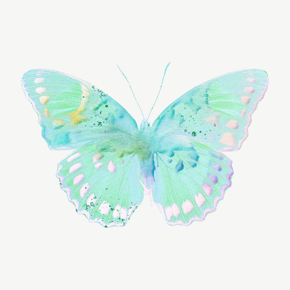 Blue aesthetic butterfly collage element psd