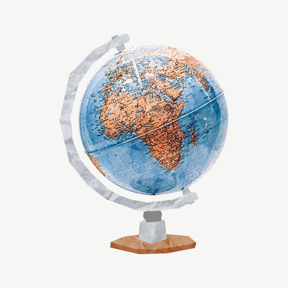Spinning globe, education collage element psd