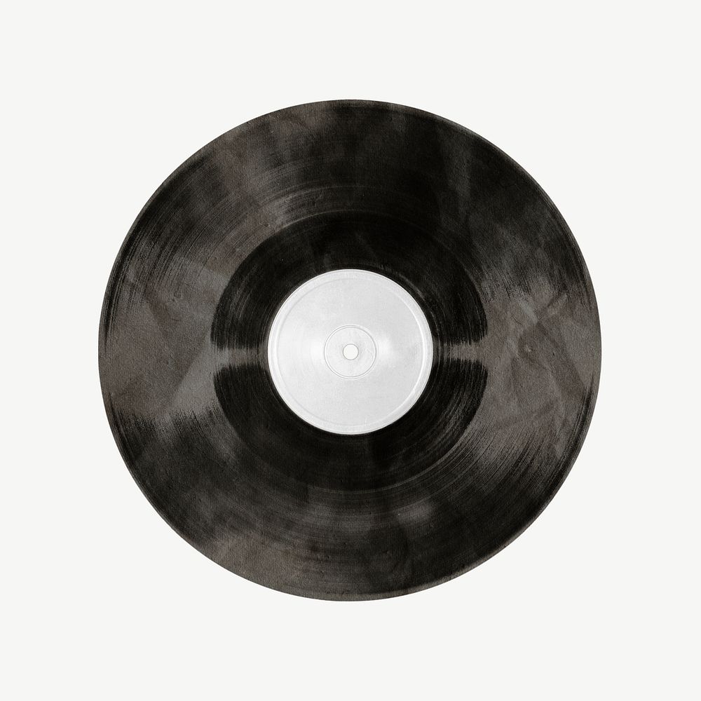Black vinyl record, music collage element psd