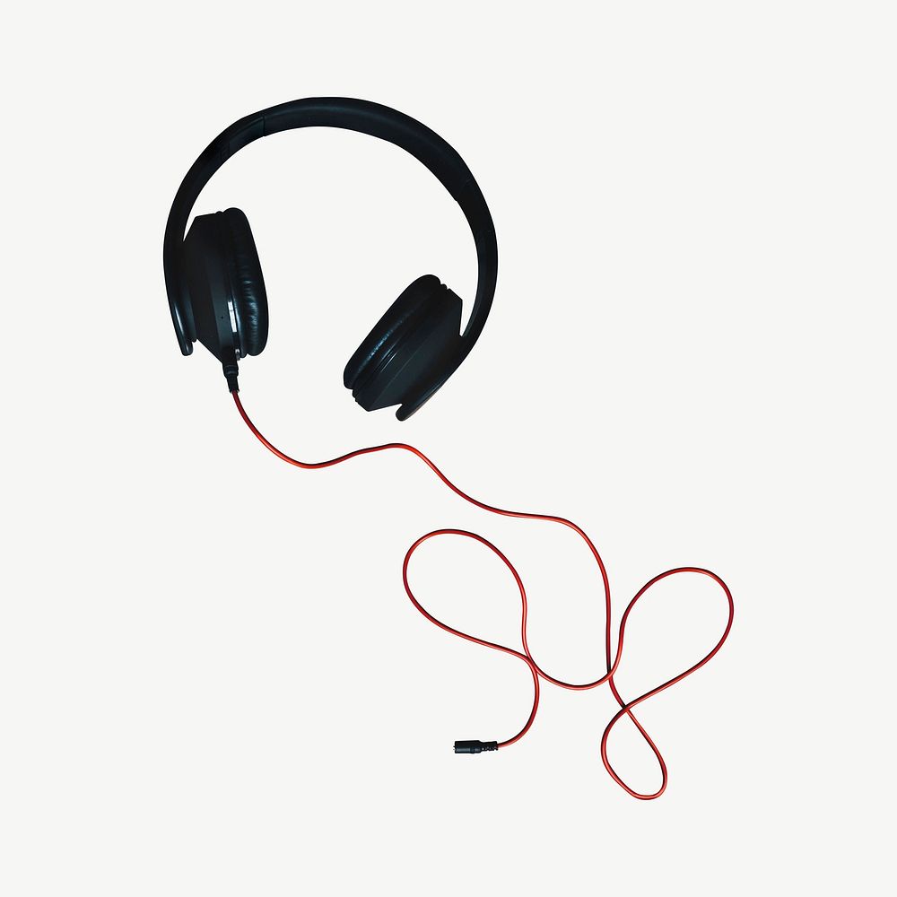 Wired headphones, music collage element psd