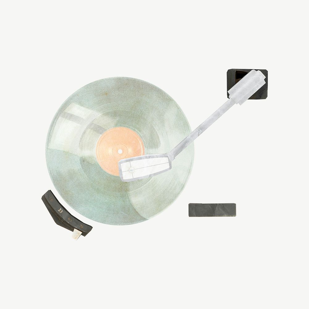 Vinyl record player, music collage element psd