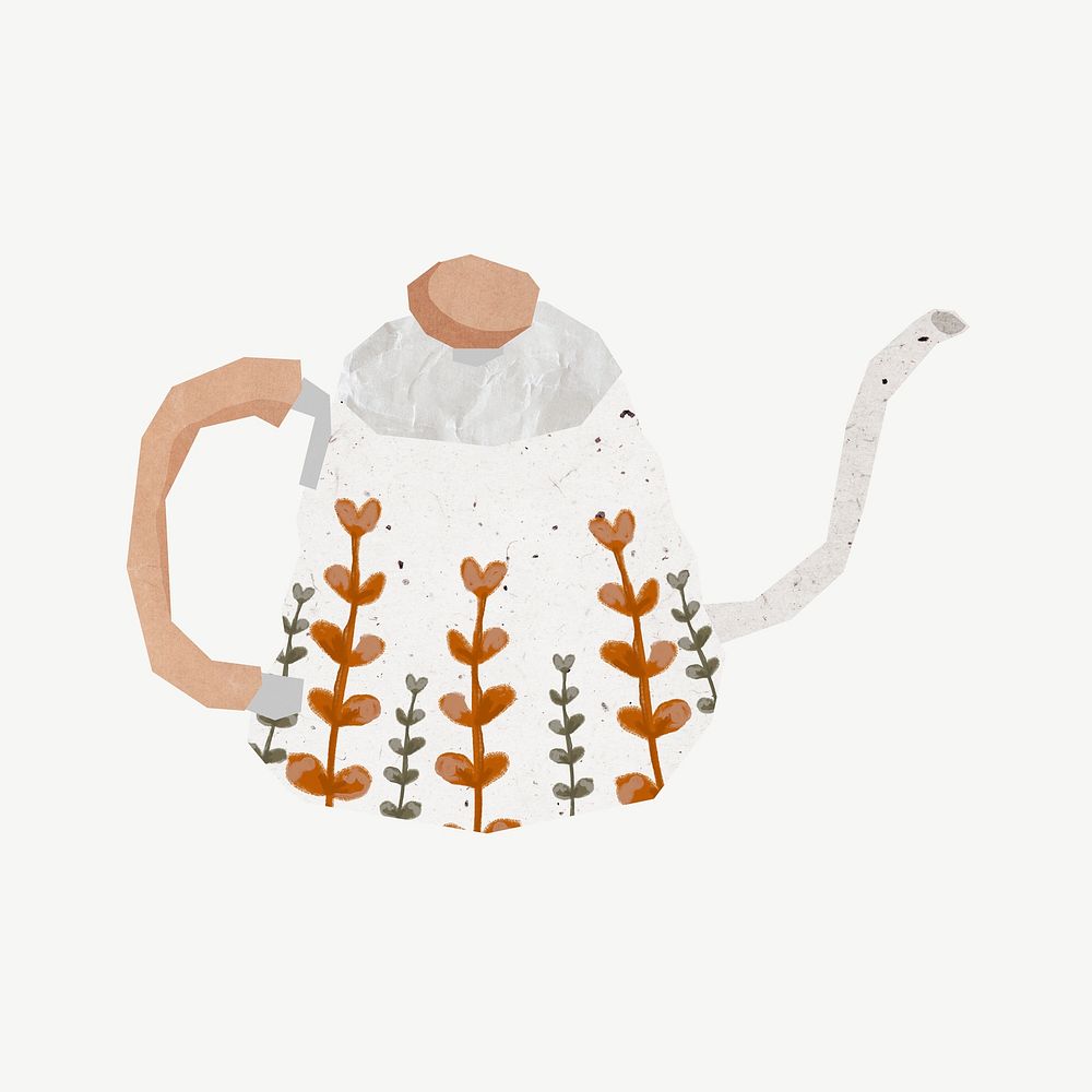 Floral kettle, journal collage element psd