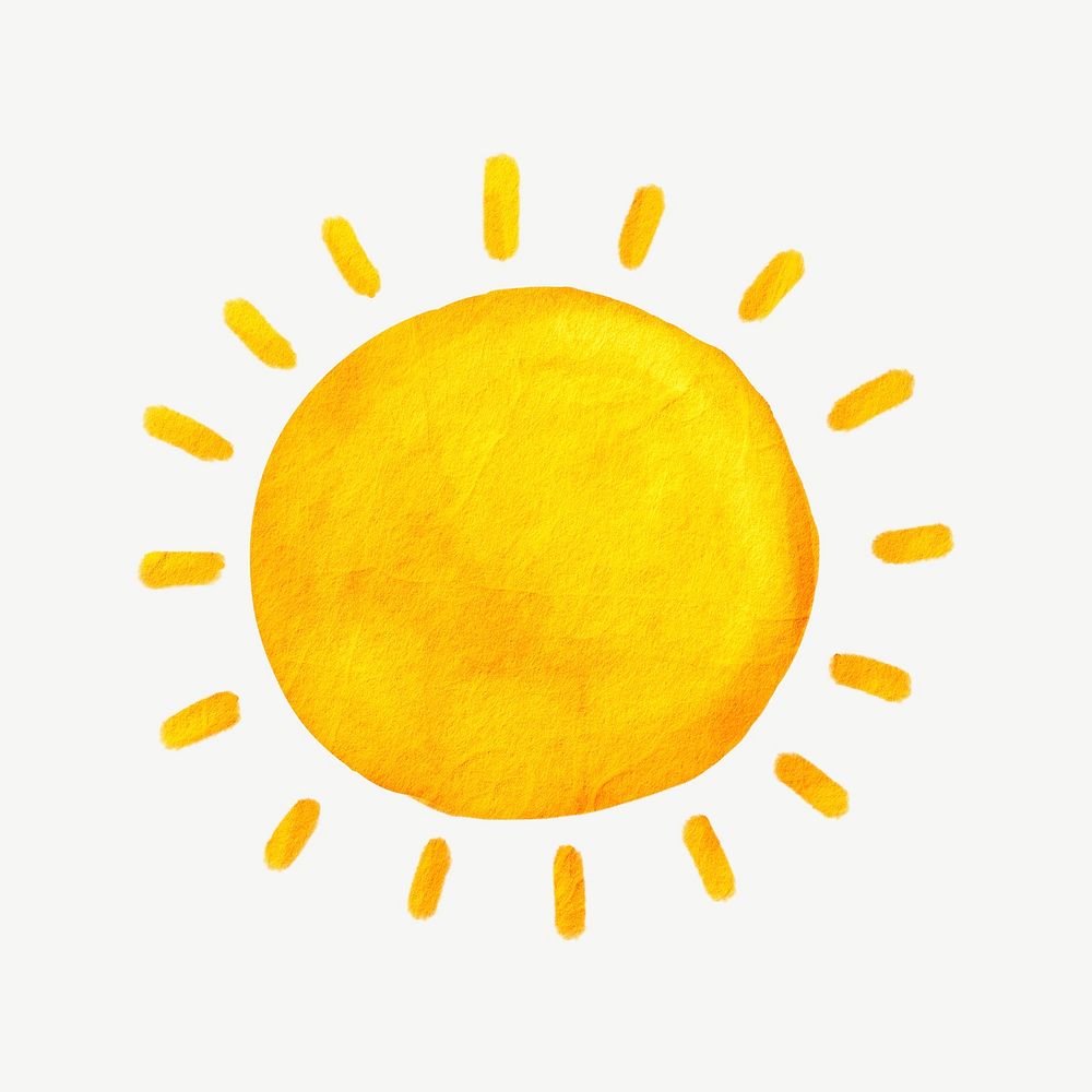 Beaming sun, watercolor weather collage element psd