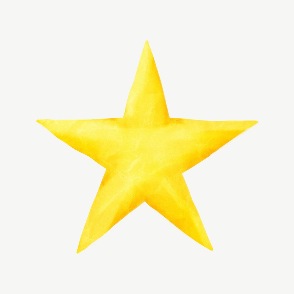 Yellow star, watercolor weather collage element psd