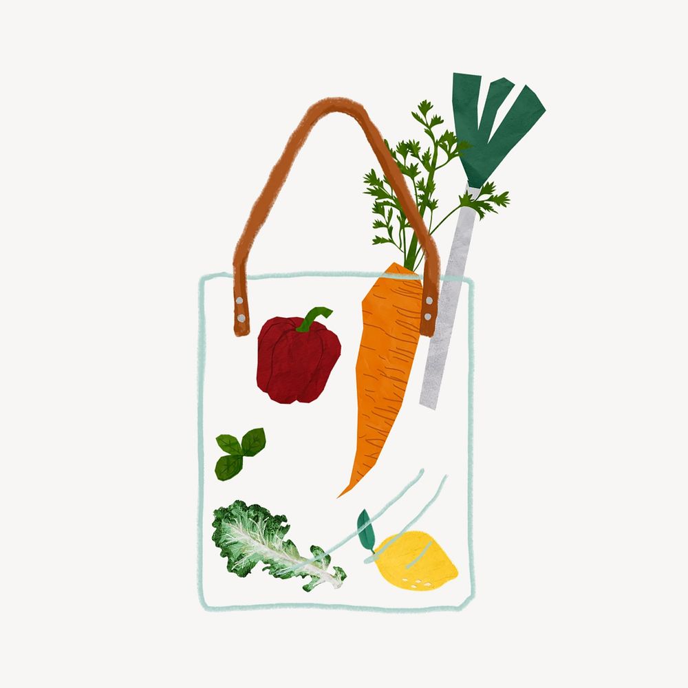 Healthy grocery bag, food collage element